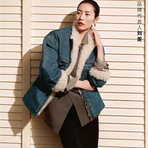 Brand New Stylish Blue Denim Shearling Jacket